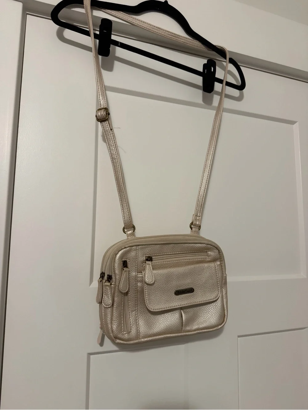 Gold Crossbody Bag with Multiple Pockets in pearl